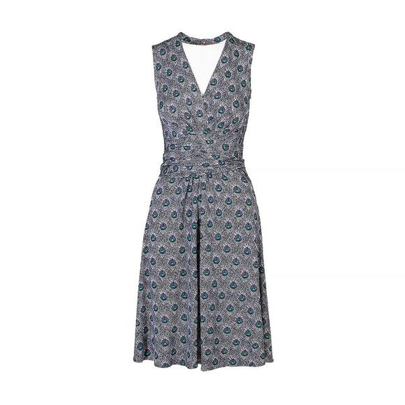 Tory Burch Dress Theona Peacock V Neck Sleeveless Blue Purple Silk Jersey Midi L - Picture 1 of 10